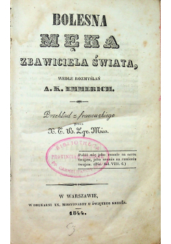 Bolesna męka Zbawiciela Świata 1844 r.
