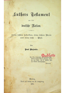 Luthers Testament an die deutsche Nation 1891r