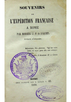 Souvenirs de Lexpedition Francaise a Rome 1849 r.