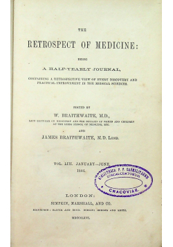The retrospect of medicine  1866 R.