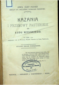 Kazania i przedmowy pasterskie Tom I  1905r.