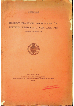 Dyalekt francko włoskich poematów rękopisu weneckiego 1912 r