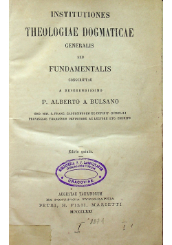 Institutiones Theologiae Dogmaticae 1871 r.