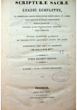 Scripturae sacrae cursus completus Tomus 13 1839 r