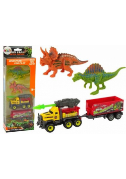 Zestaw dinozaury 2szt+ auto z rakietą i naczepą