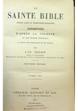 La Sainte Bible Commentee Tome VIII 1925 r.