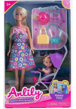 Lalka Anlily 30 cm z dzieckiem w wózku + akcesoria
