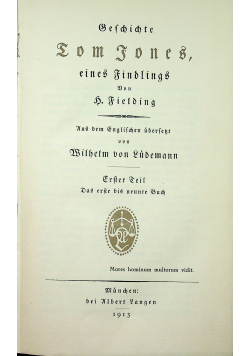 Geschichte Tom Jones eines Findlings Erster Teil 1913 r