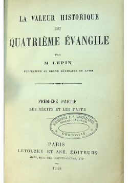 La Valeur Historique du Quatrieme Evangile 1910 r