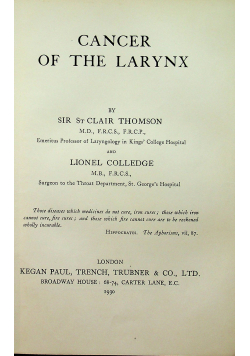 Cancer of the larynx 1930 r.