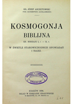 Kosmogonja biblijna 1934 r