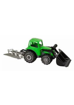 Traktor z ładowaczem i pługiem 52cm zielony
