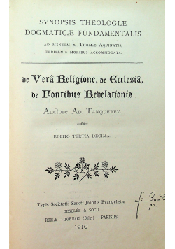 Synopsis theologiae dogmaticae ad usum seminariorum Tom 11910 r