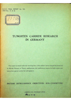 Tunsten carbide research in Germany 1946 r.