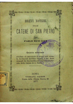 Brevi Notizie Sulle Catene Di San Pietro 1877 r.