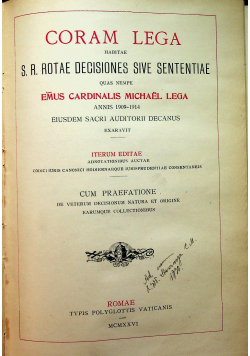 Coram Lega Habitae S R Rotae Decisiones Sive Sentenriae Iterum Editae 1926 r