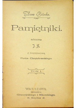 Potocka Pamiętniki Tom I 1898 r.