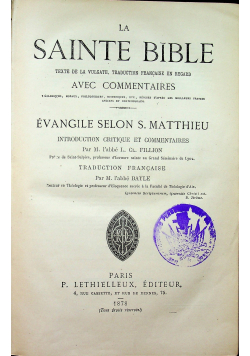 La Sainte Bible evangile selon S Matthieu 1878 r