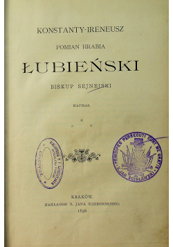 Pomian Hrabia Łubieński biskup sejnejski 1898 r