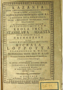 Kazania Króla JMCI Stanisława Augusta 1788 r