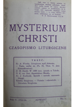 Mysterium Christi Czasopismo liturgiczne 1 Nr 1933 r.