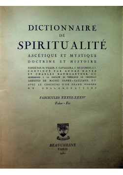 Dictionnaire de Spiritualite  Fascicules XXXIII XXXIV