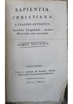 Sapientia Christiana Tomus Secundus 1803 r.