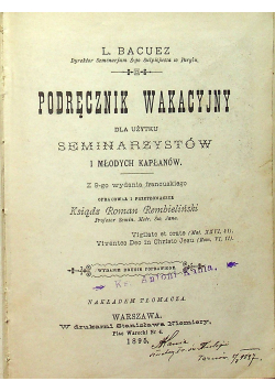 Podręcznik wakacyjny dla użytku seminarzystów i młodych kapłanów 1895 r.