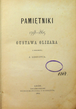 Olizara Pamiętnik 1798 1865 1892 r.