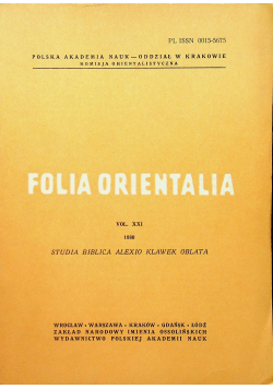 Folia Orientalia Vol XXI