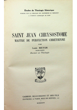 Saint Jean Chrysostome Maitre de Perfection Chretienne 1933 r.