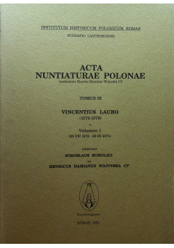 Acta Nuntiaturae Polonae Tomus IX Vol 1