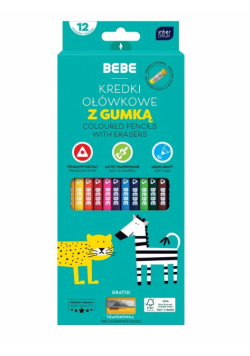 Kredki ołówkowe z gumką 12 kolorów BEBE Kids