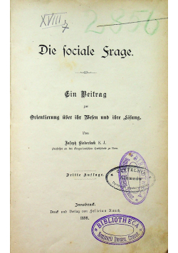 Die fociale frage Dritte Auflage 1898 r.