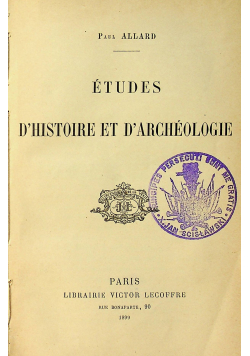 Etudes dhistoire et darcheologie 1899 r.