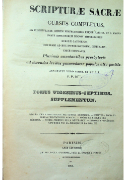 Scripturae Sacrae Cursus Completus Tomus Vigesimus-Septimus Supplementum 1843 r.