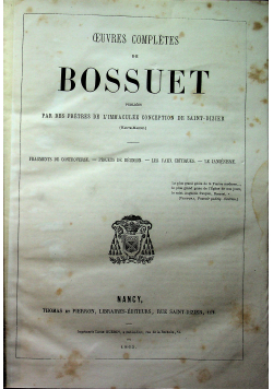 Oeuvres completes de bossuet Tome 6 1862 r