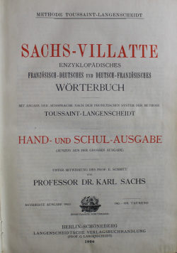 Sachs villatte enzyklopadisches franzosisch deutsches und deutsch franzosisches worterbuch 1906 r